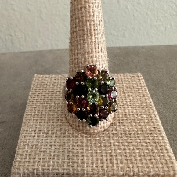 Multicolor Tourmaline Cluster & sterling silver Ring - Picture 2 of 12